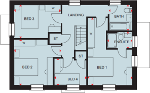 First floor plan of the Cornell 4 bedroom home at Somer Meadows