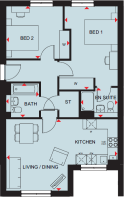 Floor plan of the Luckington two bedroom apartment