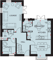 Ground floor plan of the Avondale 4 bedroom home at Somer Meadows