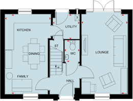Ground floor plan in the Hadley 3 bedroom home