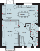 Ground floor plan of the Kirkdale 4 bedroom home at Somer Meadows