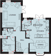 Ground floor plan of the Avondale 4 bedroom home at Foundry Lea