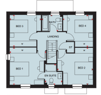 First floor plan of the Bradgate 4 bedroom home at Foundry Lea