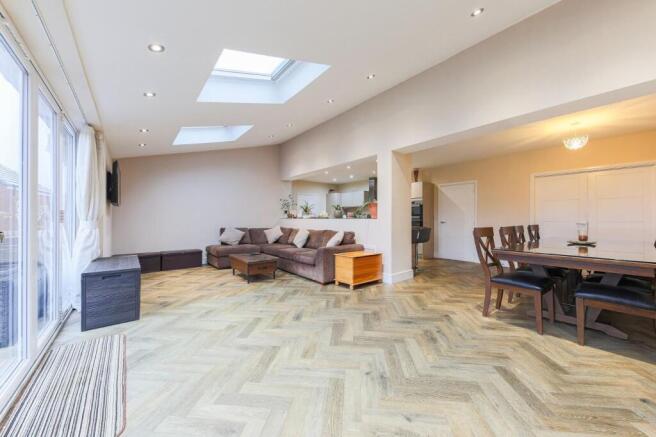 Kitchen, dining, family area
