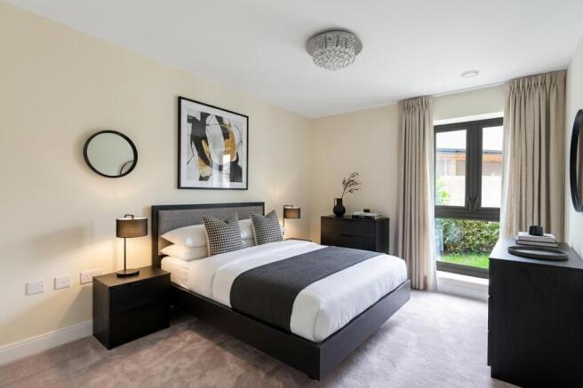 a bedroom with a large bed