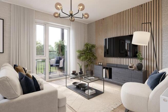 Lounge with French doors leading to a private balcony
