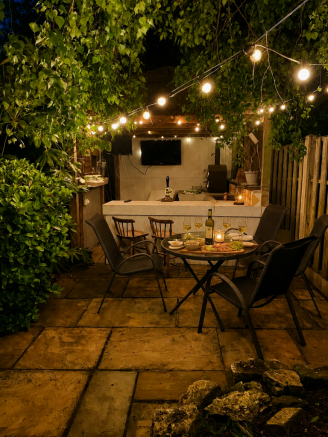 dining outside night time