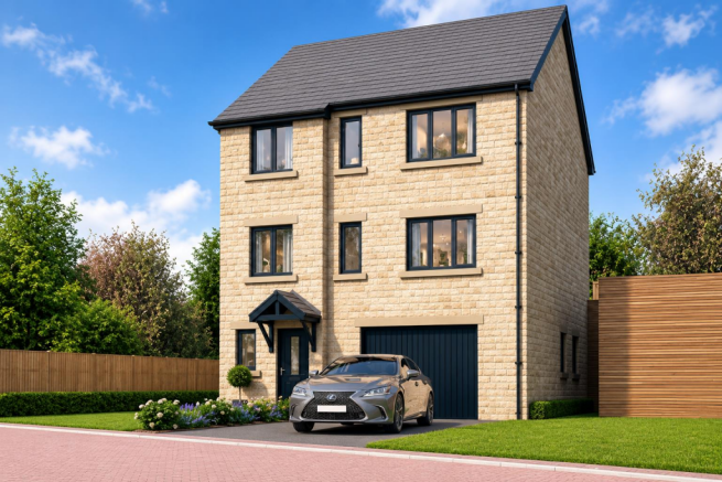 Modern Stone House with Luxury Sedan.png