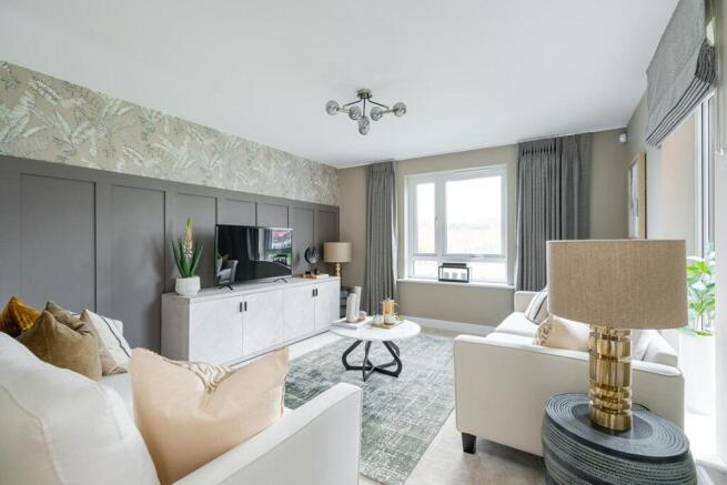 The living room is found at the front of the home