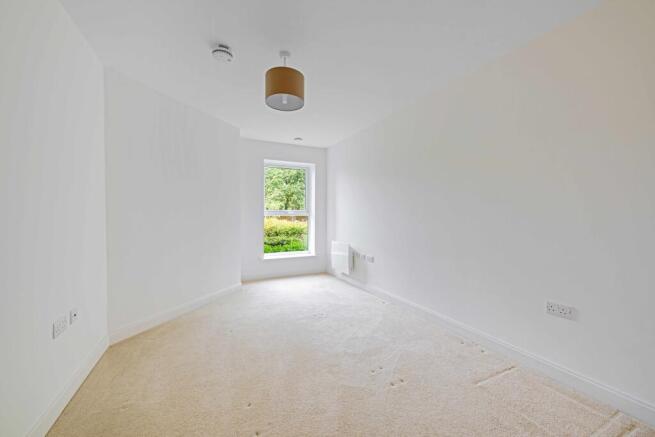 a room with a window and a carpet