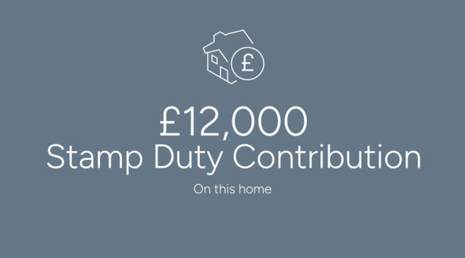 The image displays a £12,000 Stamp Duty Contribution amount on a gray background