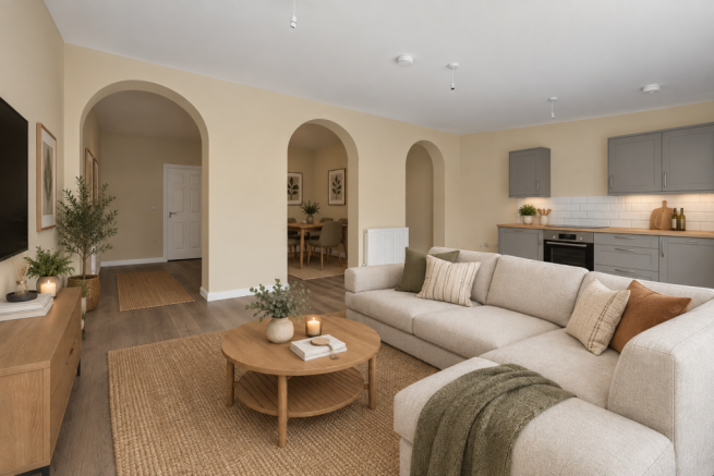 [AI-Generated Virtual Staging] Example of how the living room could be furnished.