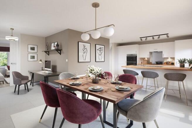 A spacious kitchen and dining area with room to work from home