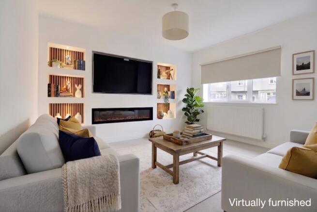 Virtually staged living room with contemporary  me