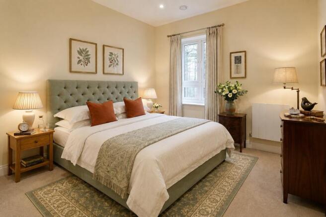 a bedroom with a bed and lamps
