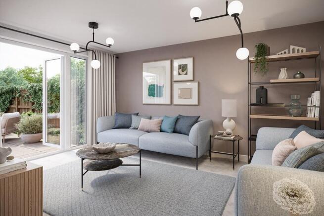 A light and airy living room featuring double doors to the garden