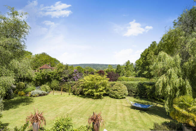 Large rear garden with elevated uninterrupted far reaching views over Ashdown Forest