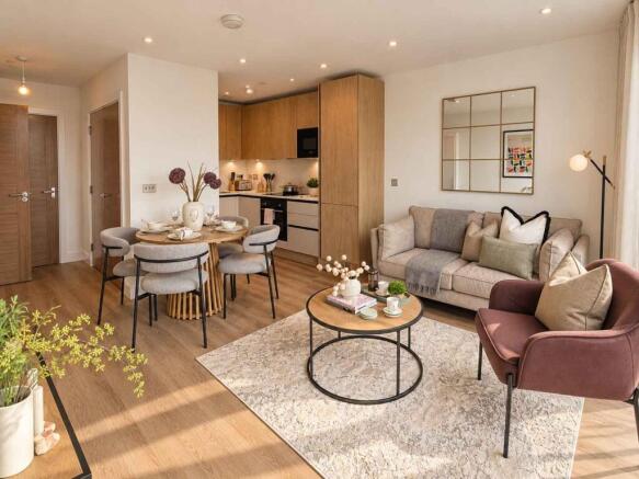 Open plan lounge/dining room/kitchen