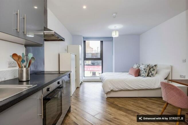 Bedroom, Living Area & Kitchen