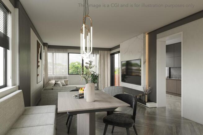 CGI of Reception/ Dining room/ Kitchen
