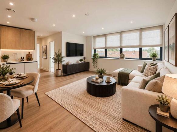 Open plan lounge/dining room/kitchen