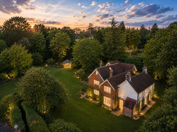 Twilight house drone image