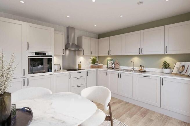 The open plan kitchen diner creates a social space to entertain guests