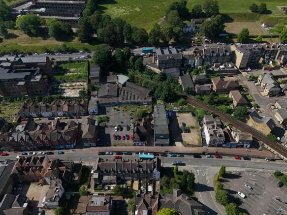 Overhead view of the site and its boundary with the railway line